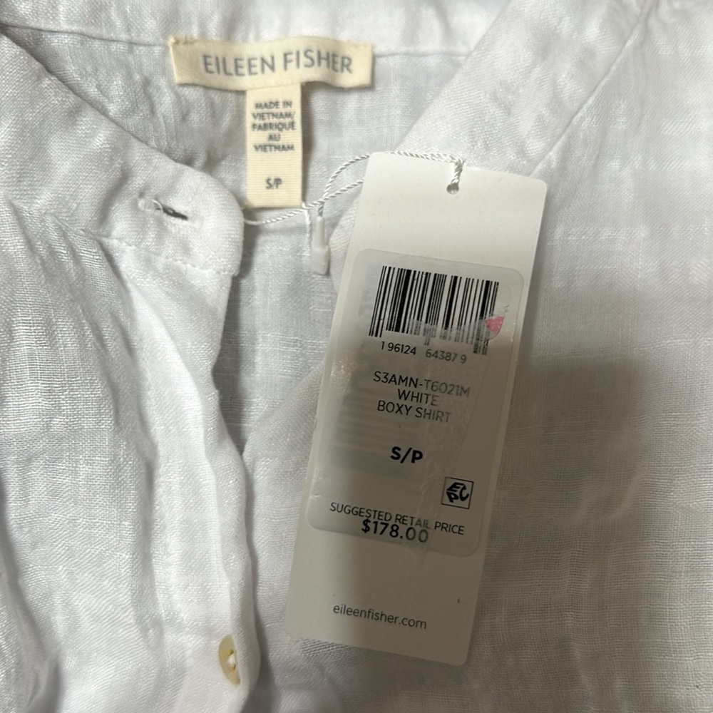 NWT EILEEN FISHER Linen Cotton Sheer Check Mandarin Collar Shirt - Picture 10 of 10